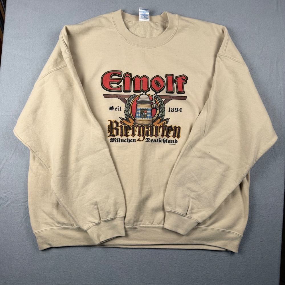 Gildan Einolf Biergarten Munchen Deutschland Sweatshirt Mens 2XL Tan Graphic